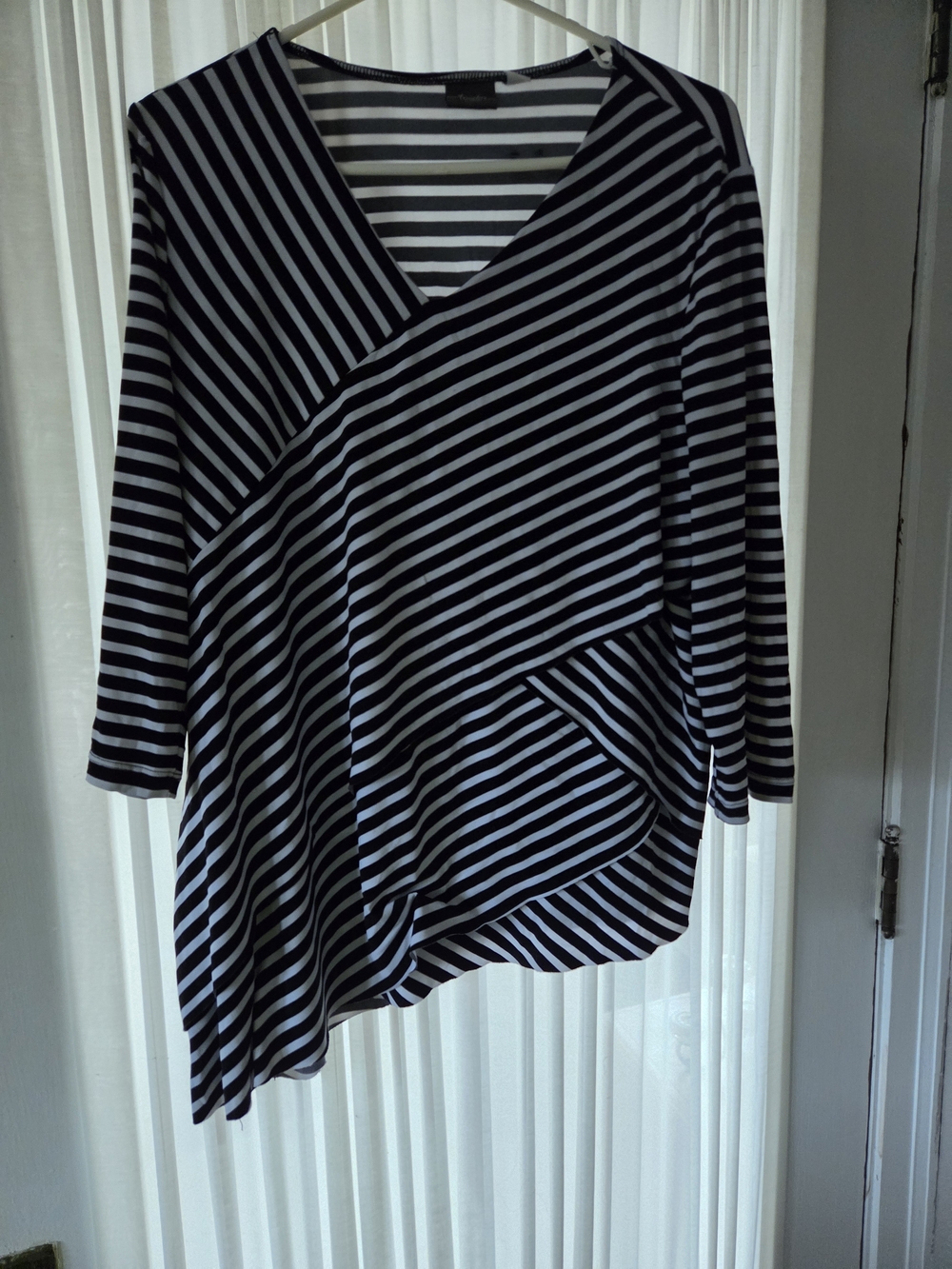Chico's Black and White Striped Top